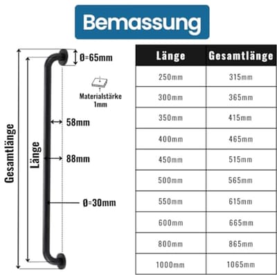 Handgrepen voor senioren - 800 mm, Roestvrij Staal, Douche, Toilet en Badkuip