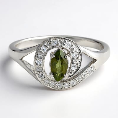 Cavill - 925 Sterling Zilver Ring - Platina Verguld - 0,25 ct Marquise Toermalijn uit Mozambique - 0,168 ct Zirkonia - Elegante Edelsteen Ring