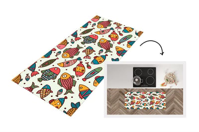 Keukenloper - Loper keuken - Patroon - Zee - Vis - Zeedieren - 120x50 cm - Keukenloper vinyl
