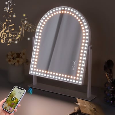 Hollywood Spiegel -25cm x 30cm-Met Bluetooth houder/USB oplaadpoort -360° rotatie meter Met dimbaar licht/3 soorten LED make-up spiegels -10x vergrootglas wit