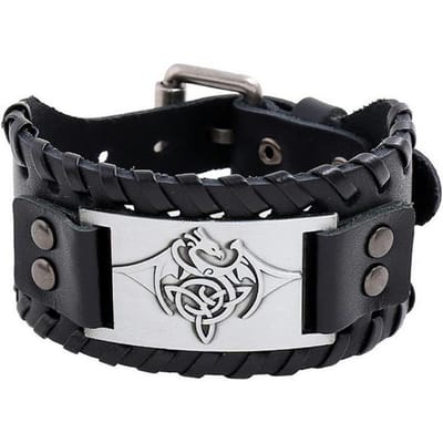Viking Draak Legering Brede Leren Armband Heren Leren Sieraden Europees en Amerikaans Punk Populair black