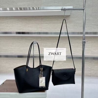 TK-S set Schoudertas-shopper + clutch-handtas met schouderriem, zwart