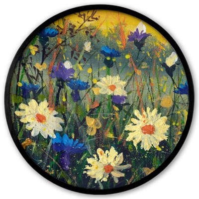 Poster in lijst Rond - Fotolijst 40x40 cm - Posters - Schilderij - Olieverf - Natuur - Bloemen - Ronde posterlijst zwart - Decoratie - Wanddecoratie woonkamer - Muurdecoratie slaapkamer