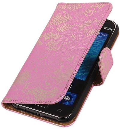 Bloem Bookstyle Hoesje - Wallet Case Telefoonhoesjes - Geschikt voor Samsung Galaxy J1 J100F Roze