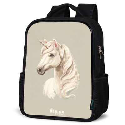 NoBoringSuitcases.com® - Rugzak zwart - Schooltas jongen & meisje - Eenhoorn in neutrale kleuren - Rugtas voor school - Boekentas kind - Schoolrugzak - Kinderrugzak