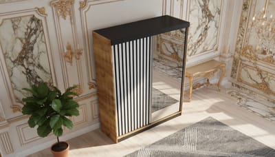 Schuifdeurkast / Kledingkast Casa Velluto Malani Luxe 138 – Moderne Garderobekast met Spiegel – Multifunctionele Opbergkast voor Slaapkamer & Woonkamer – Eiken Ambacht Goud + Wit – 138x205x59 cm