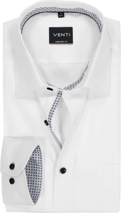 VENTI CASA MODA comfort fit overhemd - structuur - wit - Strijkvrij - Boordmaat: 40 (EU maat: M)