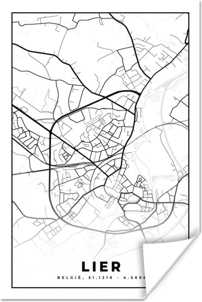 Poster België – Lier – Stadskaart – Kaart – Zwart Wit – Plattegrond - 120x180 cm XXL