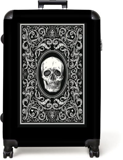 NoBoringSuitcases.com® - Koffer groot - Reiskoffer lichtgewicht - Speelkaart - Doodskop - Design - Zwart wit - Mannen - Rolkoffer met 4 wielen - Grote trolley XL - 98 liter bagage