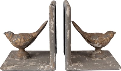 Clayre & Eef Boekensteunen Set van 2 26x15x16 cm Grijs Metaal Vogels