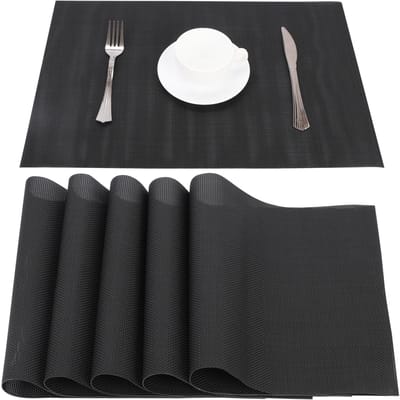 Allecto - PVC Placemats - Onderzetters voor Tafel - Zwart - Waterdicht en Warmtebestendig - Set van 6 - Geschikt voor Keuken en Restaurant