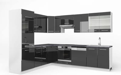Vicco Hoekkeuken Fame-Line, Antraciet Hoogglans/Wit, 287 x 227 cm, WB Antraciet