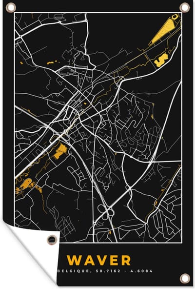 Muurdecoratie Plattegrond - Waver - Kaart - Goud - Stadskaart - 120x180 cm - Tuinposter - Tuindoek
