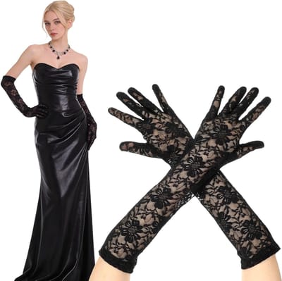 Elegante lange zwarte kanten handschoenen voor dames, perfect voor feesten, bruiloften en Halloween