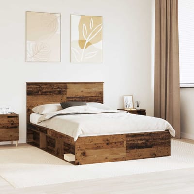 vidaXL - Bedframe - met - lade - Effen - Oudhout - 150 - x - 200 - cm - Massief - grenenhout