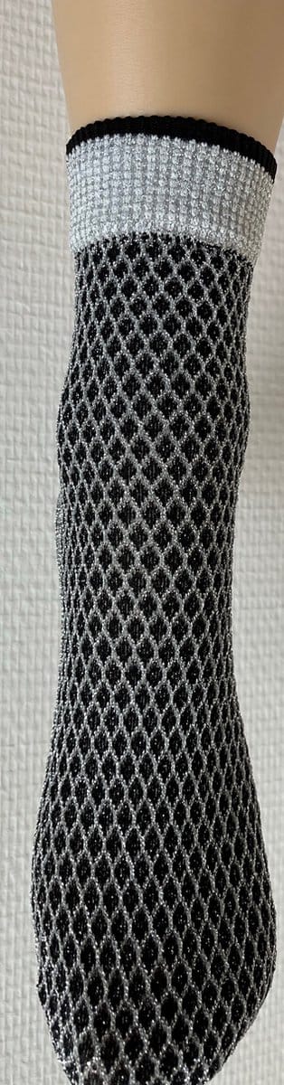 Pretty Polly Sokje - Fashion - Sparkle - Neteffect - Dames Enkelsokje - One Size - Zwart/Zilver