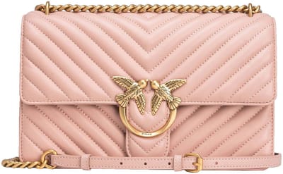 PINKO Schoudertas Love One Classic DC Sheep Nappa Chevron Cipria - Antique Gold Zalmroze