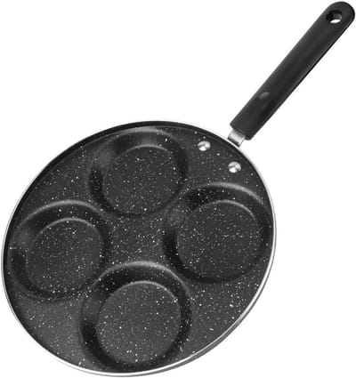 Omeletpan met 4 Kopjes - Pancake Pan - Ontbijt Koken - Antiaanbaklaag - 24.5 cm Diameter - Zwart