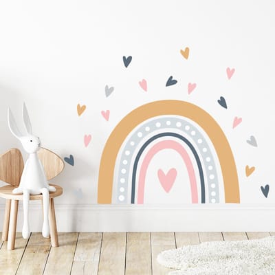 Muursticker - Pastel - Regenboog - Hart - Pasteltinten - Hartjes - Babykamer - Kinderkamer - Rainbow - Verwijderbaar - Zelfklevend