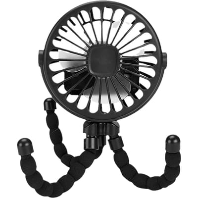 Ventilateur de poussette à piles, trépied flexible à clipser, silencieux, portable et compact noir