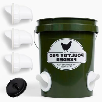 Voederbak Set - Kippenvoer Dispenser - Pluimvee Voeren - Regenbestendig Ontwerp - 3 Poorten - Grijs