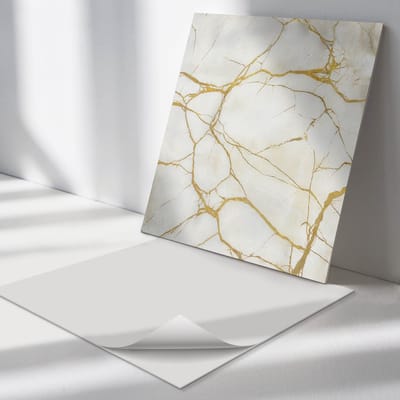 Wallfluent Vinyl Tegels - Elegant Geaderd Marmer Vinyl Tegels Zelfklevend - 30 cm x 30 cm - Wit PVC Tegels - Set van 9 - Vierkant PVC Tegels - Texturen Plaktegels - Zelfklevende Vinyltegels - Plaktegels Keuken en Badkamer