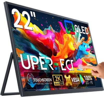 UPERFECT Portable Monitor T02 22" 2K IPS Draagbaar Monitor 100% sRGB 10-Points-TouchScreen+ USB-C Opladen voor Thuiswerken/Gaming for Laptop/Switch/MacBook VESA Mount
