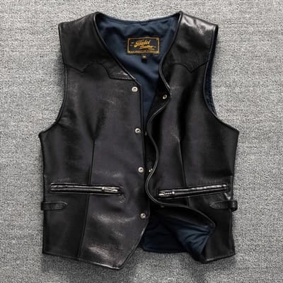 Retro Toplaag Schapenvacht Heren Echt Lederen Jas Klaar om te dragen Zware Waterwassing Casual Slim Vest Schouder 5XL