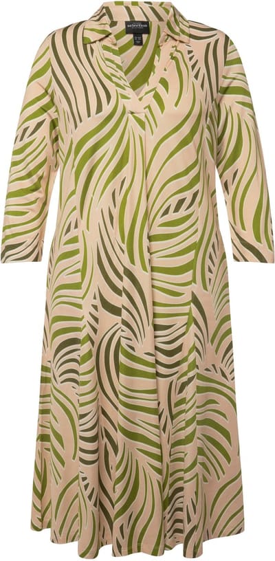 Ulla Popken - Dames - Slinky midi-jurk godet-inzetstukken V-hals 3/4-mouwen - Beige - Maat 54+