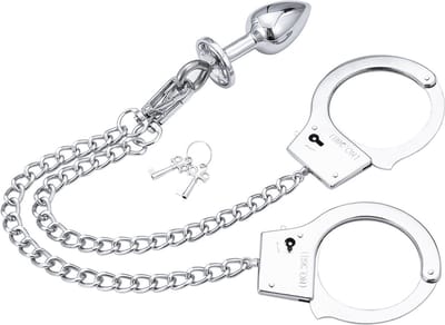 Fixxx - Anaal Plug met Ketting en Handboeien Eraan Vast - RVS