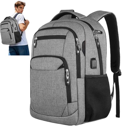 OKWISH Reistassen -Rugzak voor 15,6-inch laptops met grote capaciteit - Inclusief USB-oplader en interne oplaadkabel - Geschikt voor zakenreizen, weekendjes weg en winkelen - Unisex - Polyesterstof - Grijs