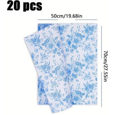 1 set/20 stuks Grote Maat Blauw Bloemen Sneeuwvlokpapier, Cadeaupapier, Vintage Blauw en Wit Bloemen Kunstpapier voor Knutselprojecten
