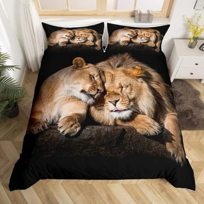 Ensembles de literie Forts Lions Tigre Housse de couette Loup de flammes Taille Simple Queen King Full Size Enfants Femmes Rose Décor de chambre 2/3 pièces Linge de lit US Twin(172x218cm)