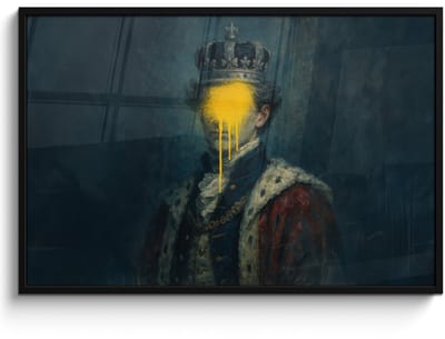 Poster in lijst - Fotolijst 120x80 cm - Posters - Koning - Portret - Druipende gele verf - Posterlijst zwart - Decoratie - Wanddecoratie woonkamer - Muurdecoratie slaapkamer