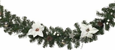 Luxe Kerst Guirlande - Compleet met decoratie - kerst versiering - Wit, Zilver & Groen - 270 cm