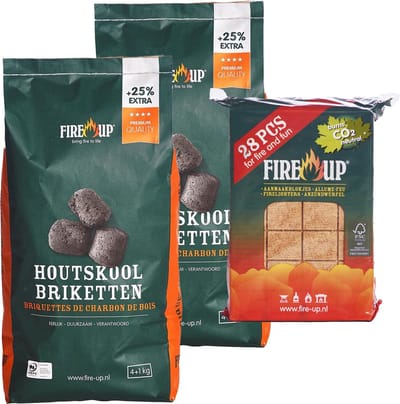 BBQ starterspakket - houtskool briketten 10 kilo - barbecue aanmaakblokjes 28x