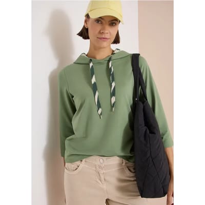 Shirt met 3/4-mouwen, capuchon en printdetails