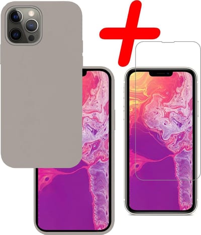 Hoesje Met Screenprotector - Geschikt voor Apple iPhone 13 Pro Max - Sterk & Shockproof - Back Cover - Siliconen Case - Telefoon Hoes - Grijs