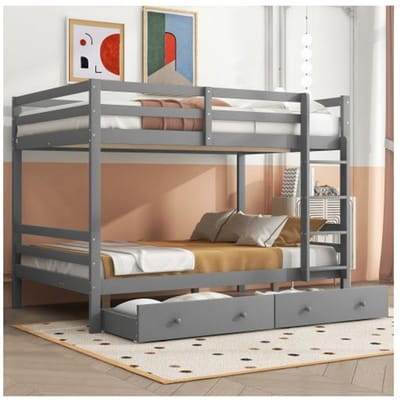 Stapelbed - MUVOE - 140x200cm - Grijs - Met lades - Robuuste constructie grijs
