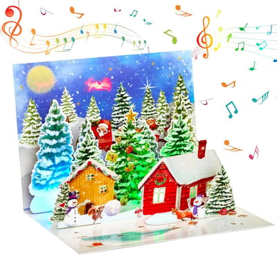 3D Pop-up Kerstkaart met Licht en Muziek - 15x20 cm - Inclusief Batterij
