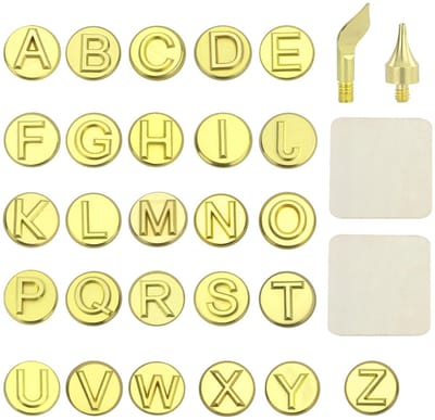 Dailygoods- Houtbrandpunts-snijgereedschap 28-delig - Lettersjablonenset - Houtbewerking - Elektrisch snijwerk - Messing tips - 26 stuks houten letters - Houtbrandset