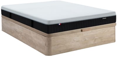 Vente-unique Set 160 x 200 cm bedbodem met opbergruimte in lichte houtlook + hybride brandwerende matras met pocketveren in 9 zones, traagschuim en latex 28 cm dik - SLOMAS van YSMÉE