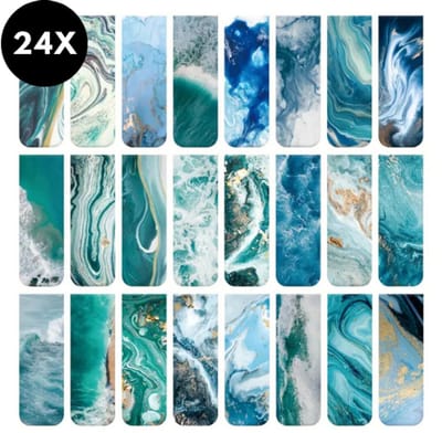 Ultiluxe® Magnetische boekenleggers - 24 stuks - Marmer/blauw/groen - Marble look - Bladwijzers voor boeken - Marmeren magneten met pagina clip - 24-delige set - Bookmark markers - Markeerders - Boeken lezen