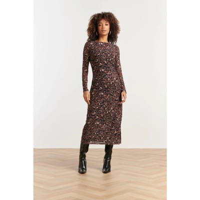 Smashed Lemon Mesh midi jurk met cheetahprint in bruin en zwart |