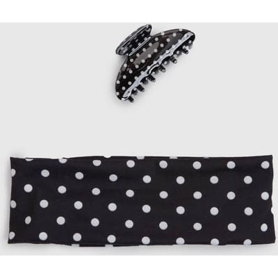 boohoo Dames Jersey Haarband En Scrunchie Met Stippenprint 2-delige Set | Zwart
