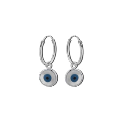 Zilveren oorbellen - oorringen met hanger - boze oog design
