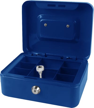 DID Geldkistje/kluisje - blauw - met slot - 30 cm - geld opbergen