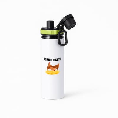 Hacebo® - kip met nest met eigen naam waterfles met draaidop groen - Kippen - kippen liefhebbers - iemand die houdt van kippen - verjaardag - cadeau - kado - water fles - 850ML