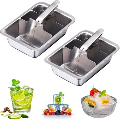 Grote RVS IJsblokjesvorm met Handvat - 12 Vierkante IJsblokjes Mallen voor Dranken, Whisky en Cocktails (18.5×12.5×4.5cm)