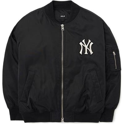 MLB New York Yankees FW22 Couleur Unie Impression Logo Col Côte Fermeture Éclair Veste Vestes Unisexes Noir 3AJPB0124-50BKS XS black